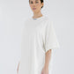 MIRAB. Oversized Unisex Curved Logo Neckline Tee in White