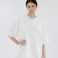 MIRAB. Oversized Unisex Curved Logo Neckline Tee in White