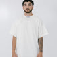 MIRAB. Oversized Unisex Curved Logo Neckline Tee in White